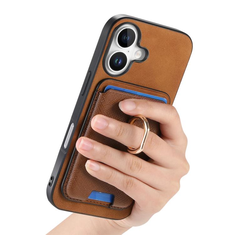 For iPhone 17 Retro Cross Leather Card Bag MagSafe Phone Case(Brown) - iPhone 17 Cases by buy2fix | Online Shopping UK | buy2fix