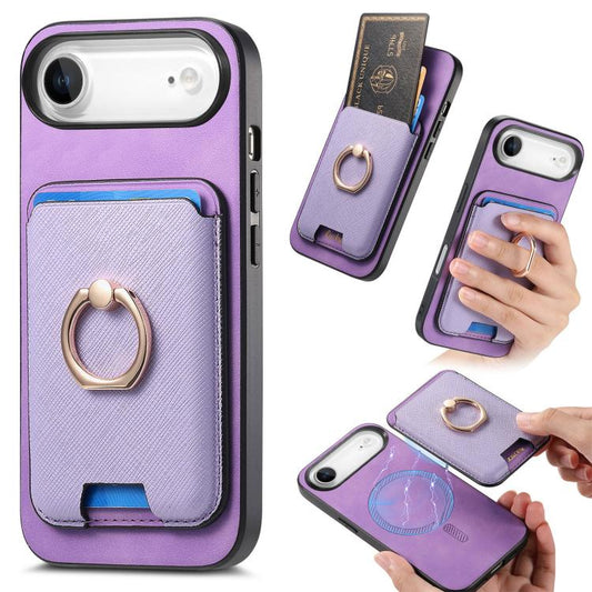 For iPhone Air Retro Cross Leather Card Bag MagSafe Phone Case(Purple) - iPhone Air Cases by buy2fix | Online Shopping UK | buy2fix