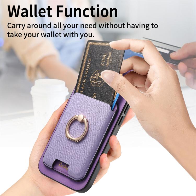 For iPhone Air Retro Cross Leather Card Bag MagSafe Phone Case(Purple) - iPhone Air Cases by buy2fix | Online Shopping UK | buy2fix