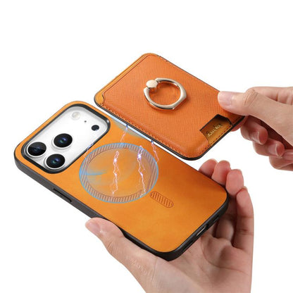 For iPhone 17 Pro Retro Cross Leather Card Bag MagSafe Phone Case(Yellow) - iPhone 17 Pro Cases by buy2fix | Online Shopping UK | buy2fix