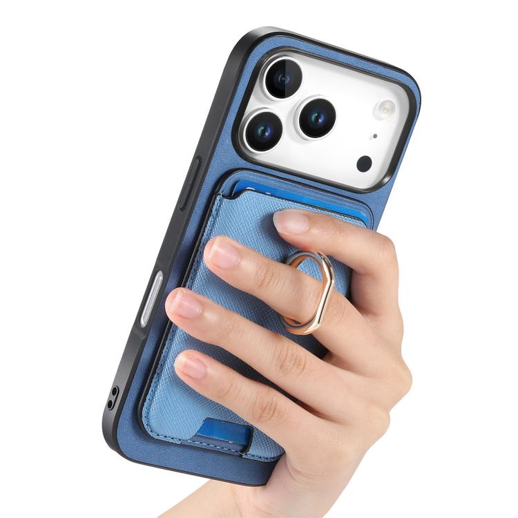 For iPhone 17 Pro Retro Cross Leather Card Bag MagSafe Phone Case(Blue) - iPhone 17 Pro Cases by buy2fix | Online Shopping UK | buy2fix