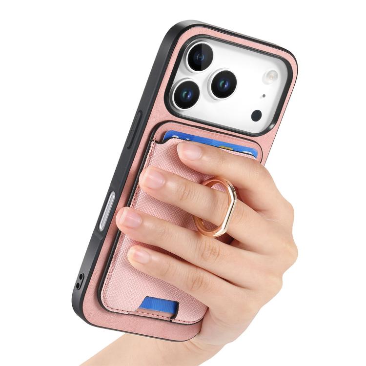 For iPhone 17 Pro Retro Cross Leather Card Bag MagSafe Phone Case(Pink) - iPhone 17 Pro Cases by buy2fix | Online Shopping UK | buy2fix