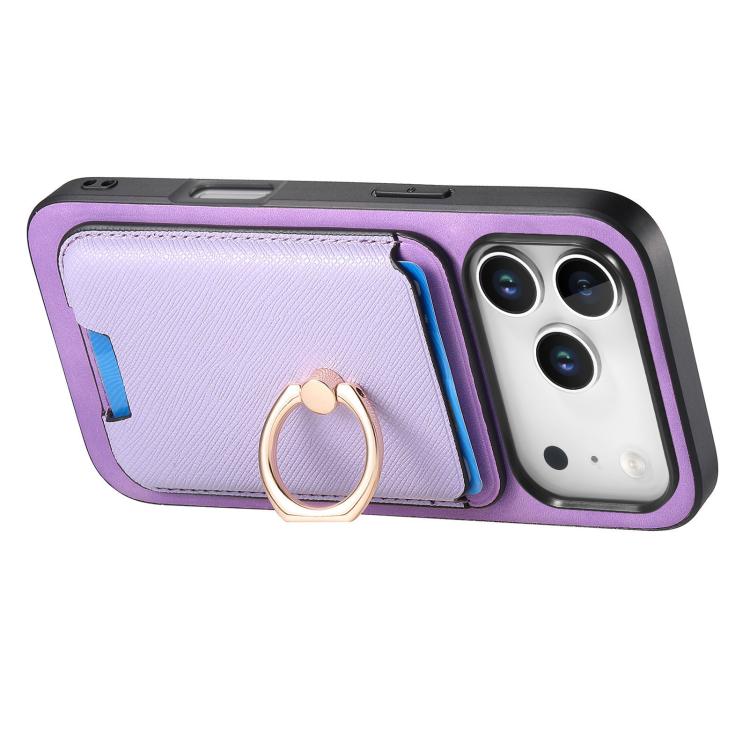 For iPhone 17 Pro Retro Cross Leather Card Bag MagSafe Phone Case(Purple) - iPhone 17 Pro Cases by buy2fix | Online Shopping UK | buy2fix