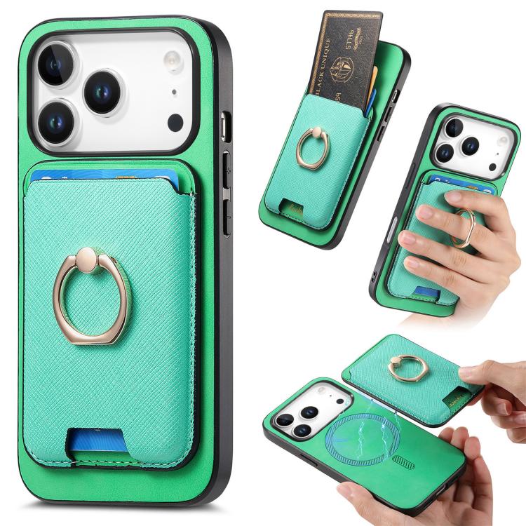 For iPhone 17 Pro Retro Cross Leather Card Bag MagSafe Phone Case(Green) - iPhone 17 Pro Cases by buy2fix | Online Shopping UK | buy2fix