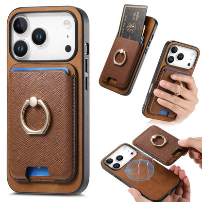 For iPhone 17 Pro Retro Cross Leather Card Bag MagSafe Phone Case(Brown) - iPhone 17 Pro Cases by buy2fix | Online Shopping UK | buy2fix