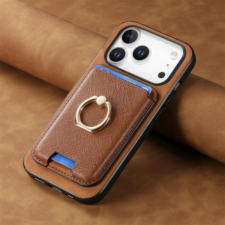 For iPhone 17 Pro Retro Cross Leather Card Bag MagSafe Phone Case(Brown) - iPhone 17 Pro Cases by buy2fix | Online Shopping UK | buy2fix