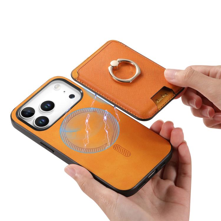 For iPhone 17 Pro Max Retro Cross Leather Card Bag MagSafe Phone Case(Yellow) - iPhone 17 Pro Max Cases by buy2fix | Online Shopping UK | buy2fix