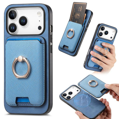 For iPhone 17 Pro Max Retro Cross Leather Card Bag MagSafe Phone Case(Blue) - iPhone 17 Pro Max Cases by buy2fix | Online Shopping UK | buy2fix