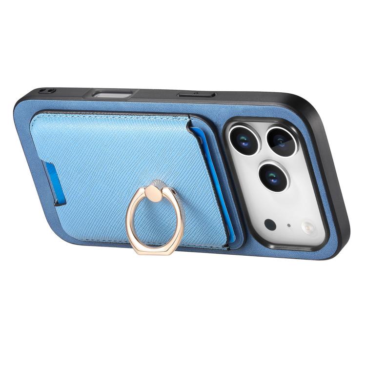 For iPhone 17 Pro Max Retro Cross Leather Card Bag MagSafe Phone Case(Blue) - iPhone 17 Pro Max Cases by buy2fix | Online Shopping UK | buy2fix