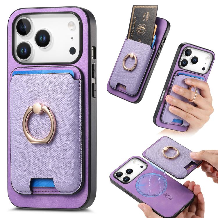 For iPhone 17 Pro Max Retro Cross Leather Card Bag MagSafe Phone Case(Purple) - iPhone 17 Pro Max Cases by buy2fix | Online Shopping UK | buy2fix