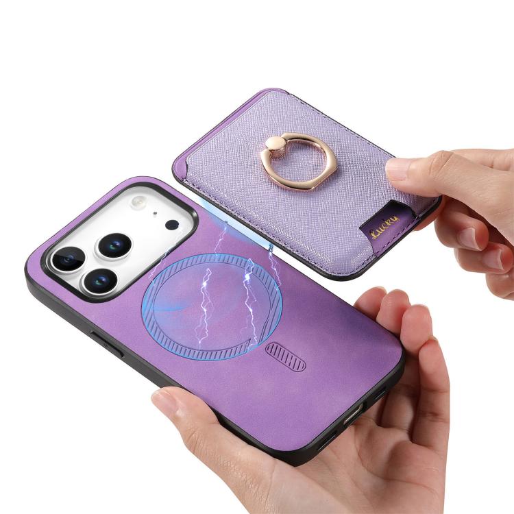 For iPhone 17 Pro Max Retro Cross Leather Card Bag MagSafe Phone Case(Purple) - iPhone 17 Pro Max Cases by buy2fix | Online Shopping UK | buy2fix