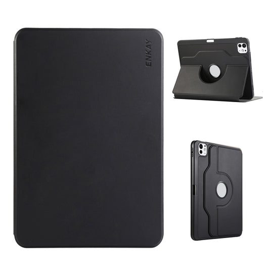 For iPad Air 13 2026 / 2025 / 2024 ENKAY 360 Rotation TPU Leather Smart Tablet Case with Pen Slot(Black)