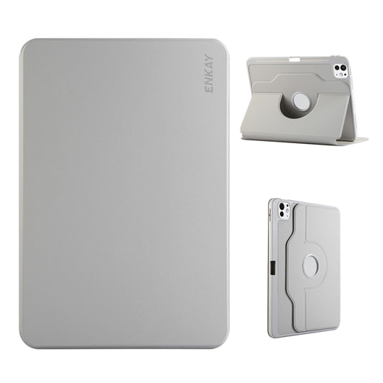 For iPad Air 13 2026 / 2025 / 2024 ENKAY 360 Rotation TPU Leather Smart Tablet Case with Pen Slot(Grey)