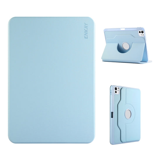 For iPad Air 13 2026 / 2025 / 2024 ENKAY 360 Rotation TPU Leather Smart Tablet Case with Pen Slot(Light Blue)