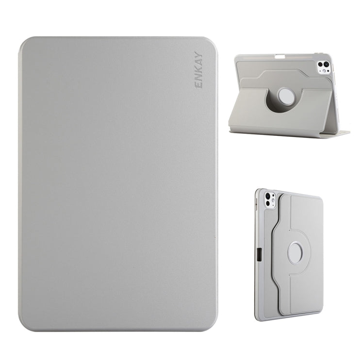 For iPad Air 11 2024 / 2025 / Air 10.9 2022 ENKAY 360 Rotation TPU Leather Smart Tablet Case with Pen Slot(Grey) by ENKAY