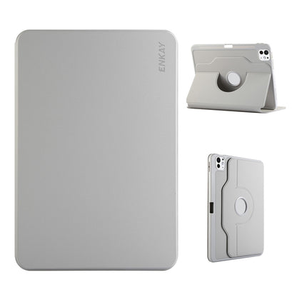 For iPad Air 11 2024 / 2025 / Air 10.9 2022 ENKAY 360 Rotation TPU Leather Smart Tablet Case with Pen Slot(Grey) by ENKAY