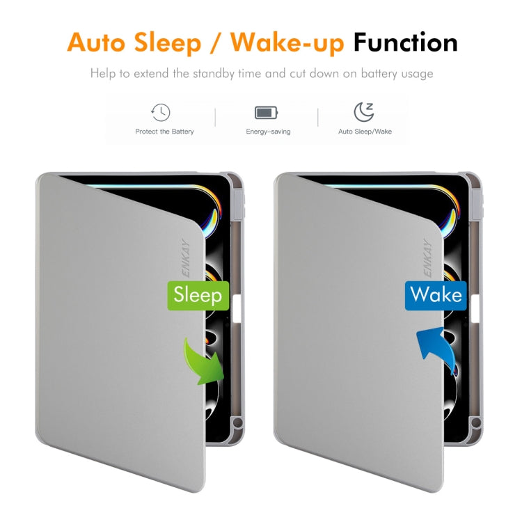 For iPad Air 11 2024 / 2025 / Air 10.9 2022 ENKAY 360 Rotation TPU Leather Smart Tablet Case with Pen Slot(Grey) by ENKAY