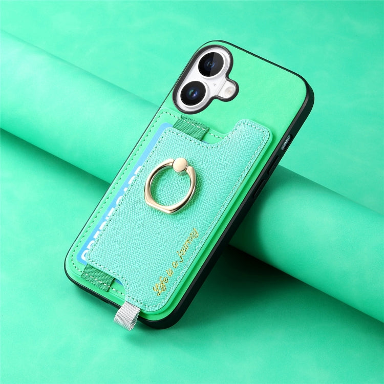 For iPhone 16 Retro Magsafe Cross Leather Ring Holder Card Bag Phone Case(Green) - iPhone 16 Cases by buy2fix | Online Shopping UK | buy2fix