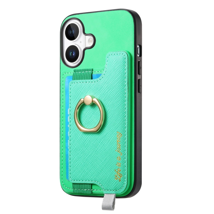 For iPhone 16 Plus Retro Magsafe Cross Leather Ring Holder Card Bag Phone Case(Green) - iPhone 16 Plus Cases by buy2fix | Online Shopping UK | buy2fix