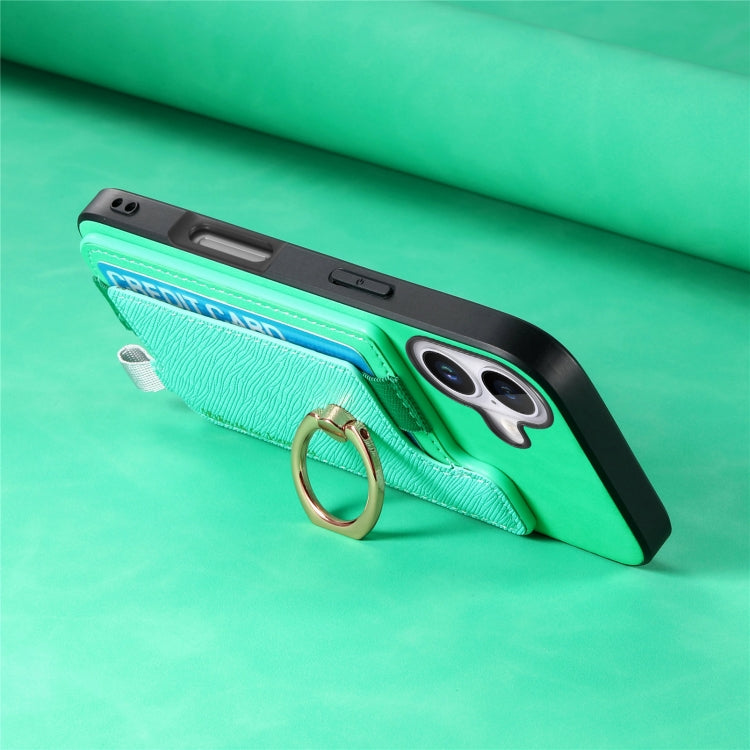 For iPhone 16 Plus Retro Magsafe Cross Leather Ring Holder Card Bag Phone Case(Green) - iPhone 16 Plus Cases by buy2fix | Online Shopping UK | buy2fix