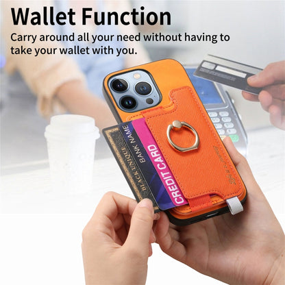 For iPhone 16 Pro Retro Magsafe Cross Leather Ring Holder Card Bag Phone Case(Yellow) - iPhone 16 Pro Cases by buy2fix | Online Shopping UK | buy2fix