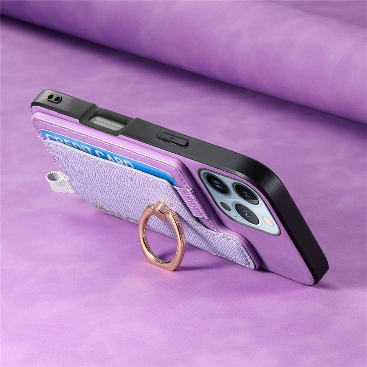 For iPhone 16 Pro Max Retro Magsafe Cross Leather Ring Holder Card Bag Phone Case(Purple) - iPhone 16 Pro Max Cases by buy2fix | Online Shopping UK | buy2fix