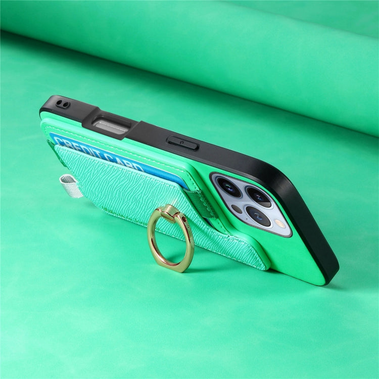For iPhone 16 Pro Max Retro Magsafe Cross Leather Ring Holder Card Bag Phone Case(Green) - iPhone 16 Pro Max Cases by buy2fix | Online Shopping UK | buy2fix