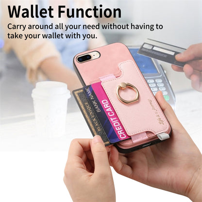 For iPhone 7 / 8 / SE 2022 Retro Magsafe Cross Leather Ring Holder Card Bag Phone Case(Pink) - iPhone SE 2022 / 2020 / 8 / 7 Cases by buy2fix | Online Shopping UK | buy2fix