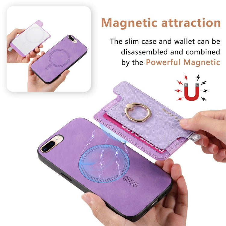 For iPhone 7 / 8 / SE 2022 Retro Magsafe Cross Leather Ring Holder Card Bag Phone Case(Purple) - iPhone SE 2022 / 2020 / 8 / 7 Cases by buy2fix | Online Shopping UK | buy2fix