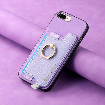 For iPhone 7 / 8 / SE 2022 Retro Magsafe Cross Leather Ring Holder Card Bag Phone Case(Purple) - iPhone SE 2022 / 2020 / 8 / 7 Cases by buy2fix | Online Shopping UK | buy2fix
