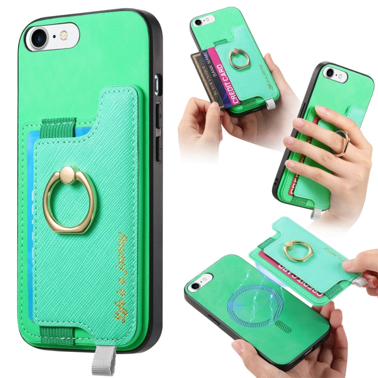 For iPhone 7 / 8 / SE 2022 Retro Magsafe Cross Leather Ring Holder Card Bag Phone Case(Green) - iPhone SE 2022 / 2020 / 8 / 7 Cases by buy2fix | Online Shopping UK | buy2fix