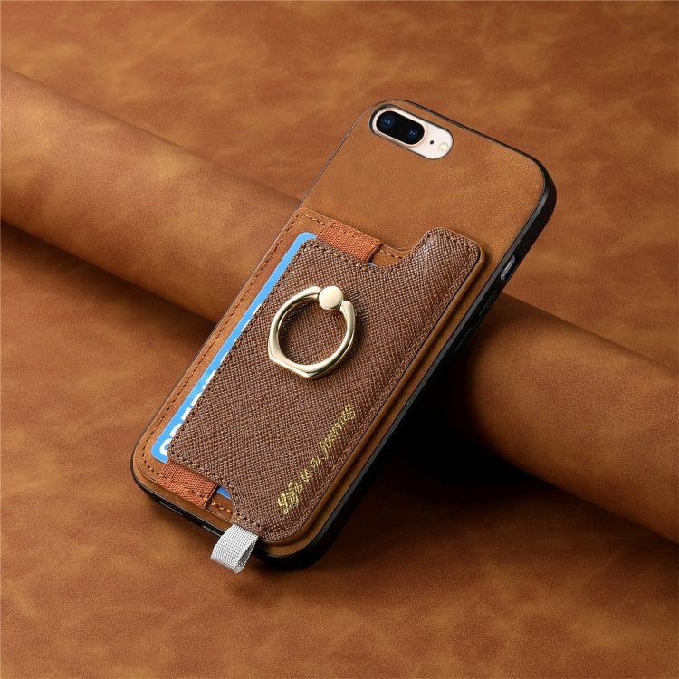 For iPhone 7 / 8 / SE 2022 Retro Magsafe Cross Leather Ring Holder Card Bag Phone Case(Brown) - iPhone SE 2022 / 2020 / 8 / 7 Cases by buy2fix | Online Shopping UK | buy2fix