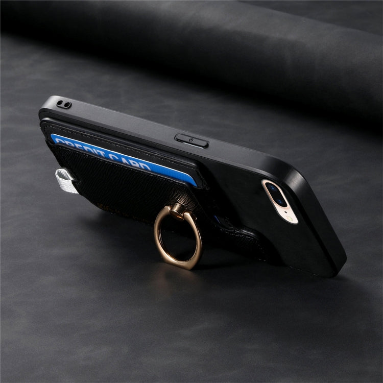 For iPhone 7 / 8 / SE 2022 Retro Magsafe Cross Leather Ring Holder Card Bag Phone Case(Black) - iPhone SE 2022 / 2020 / 8 / 7 Cases by buy2fix | Online Shopping UK | buy2fix