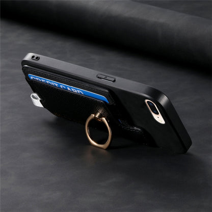 For iPhone 7 / 8 / SE 2022 Retro Magsafe Cross Leather Ring Holder Card Bag Phone Case(Black) - iPhone SE 2022 / 2020 / 8 / 7 Cases by buy2fix | Online Shopping UK | buy2fix