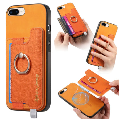 For iPhone 7 Plus / 8 Plus Retro Magsafe Cross Leather Ring Holder Card Bag Phone Case(Yellow) - More iPhone Cases by buy2fix | Online Shopping UK | buy2fix