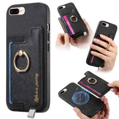 For iPhone 7 Plus / 8 Plus Retro Magsafe Cross Leather Ring Holder Card Bag Phone Case(Black) - More iPhone Cases by buy2fix | Online Shopping UK | buy2fix