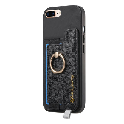 For iPhone 7 Plus / 8 Plus Retro Magsafe Cross Leather Ring Holder Card Bag Phone Case(Black) - More iPhone Cases by buy2fix | Online Shopping UK | buy2fix