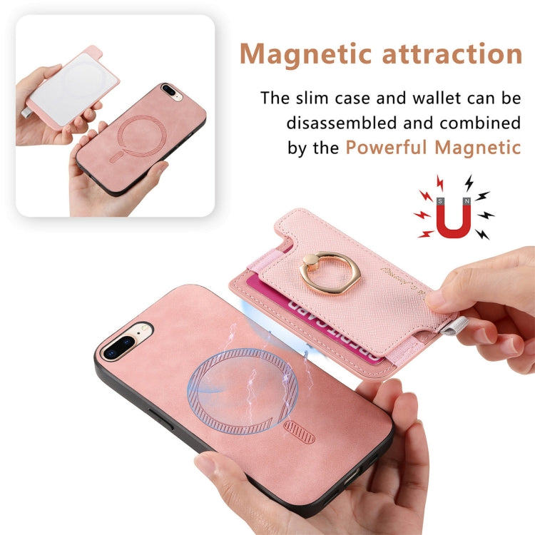 For iPhone X / XS Retro Magsafe Cross Leather Ring Holder Card Bag Phone Case(Pink) - More iPhone Cases by buy2fix | Online Shopping UK | buy2fix