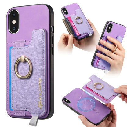 For iPhone X / XS Retro Magsafe Cross Leather Ring Holder Card Bag Phone Case(Purple) - More iPhone Cases by buy2fix | Online Shopping UK | buy2fix