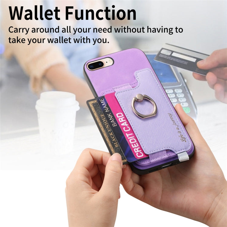 For iPhone X / XS Retro Magsafe Cross Leather Ring Holder Card Bag Phone Case(Purple) - More iPhone Cases by buy2fix | Online Shopping UK | buy2fix