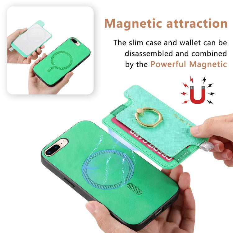 For iPhone X / XS Retro Magsafe Cross Leather Ring Holder Card Bag Phone Case(Green) - More iPhone Cases by buy2fix | Online Shopping UK | buy2fix