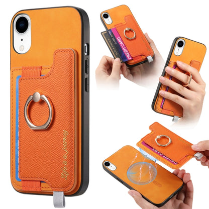 For iPhone XR Retro Magsafe Cross Leather Ring Holder Card Bag Phone Case(Yellow) - More iPhone Cases by buy2fix | Online Shopping UK | buy2fix