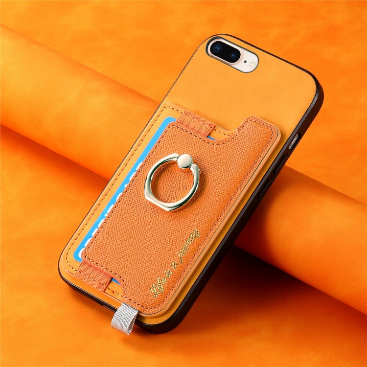 For iPhone XR Retro Magsafe Cross Leather Ring Holder Card Bag Phone Case(Yellow) - More iPhone Cases by buy2fix | Online Shopping UK | buy2fix