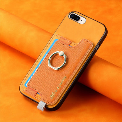 For iPhone XR Retro Magsafe Cross Leather Ring Holder Card Bag Phone Case(Yellow) - More iPhone Cases by buy2fix | Online Shopping UK | buy2fix