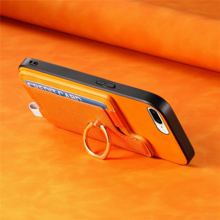 For iPhone XR Retro Magsafe Cross Leather Ring Holder Card Bag Phone Case(Yellow) - More iPhone Cases by buy2fix | Online Shopping UK | buy2fix