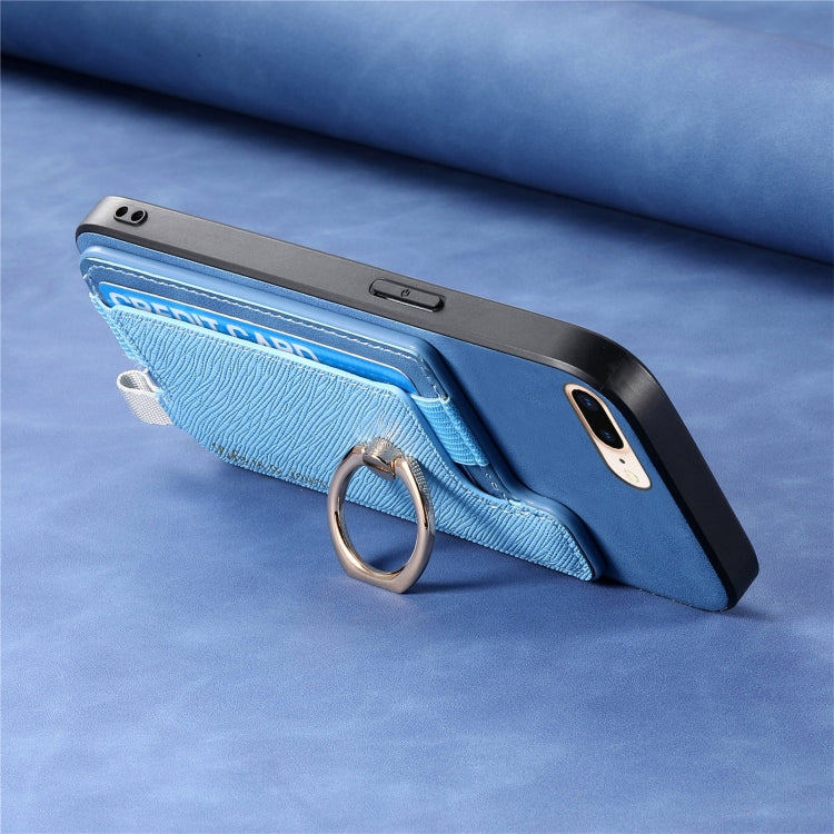 For iPhone XR Retro Magsafe Cross Leather Ring Holder Card Bag Phone Case(Blue) - More iPhone Cases by buy2fix | Online Shopping UK | buy2fix