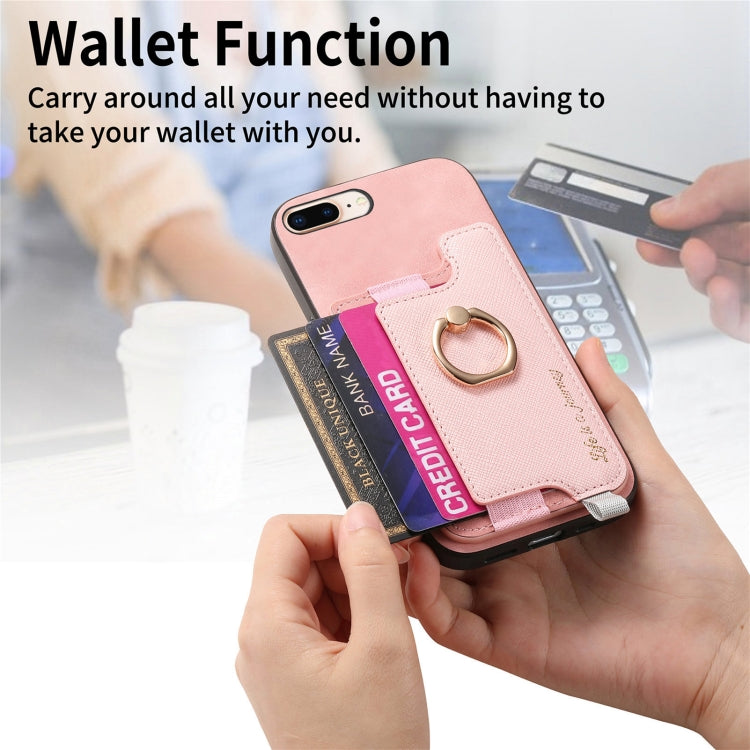 For iPhone XR Retro Magsafe Cross Leather Ring Holder Card Bag Phone Case(Pink) - More iPhone Cases by buy2fix | Online Shopping UK | buy2fix
