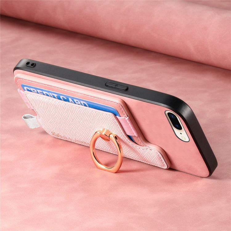 For iPhone XR Retro Magsafe Cross Leather Ring Holder Card Bag Phone Case(Pink) - More iPhone Cases by buy2fix | Online Shopping UK | buy2fix