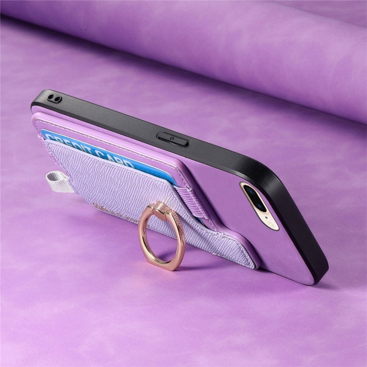 For iPhone XR Retro Magsafe Cross Leather Ring Holder Card Bag Phone Case(Purple) - More iPhone Cases by buy2fix | Online Shopping UK | buy2fix