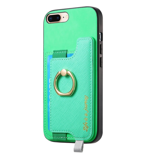 For iPhone XR Retro Magsafe Cross Leather Ring Holder Card Bag Phone Case(Green) - More iPhone Cases by buy2fix | Online Shopping UK | buy2fix